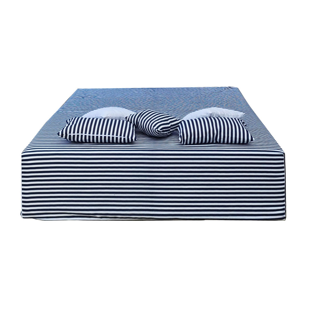 Pouf Quadrotto 180 Tessuto riga bianca/blu